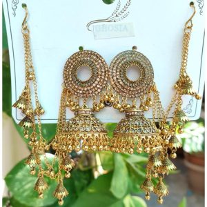 Peach Golden Rhinestone Jhumka Bali with Pearls Sahara