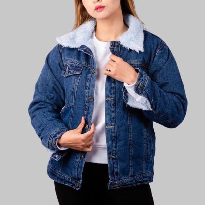 Stylish Denim Fur Jacket for Girls & Women – Winter Warm Jeans Jacket with Faux Fur Collar