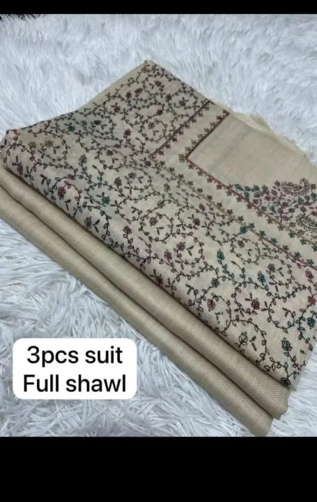 Winter Pashmina Wool 3 Piece Unstitched Suit for Women/Girls