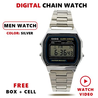 Digital Watch for Men Stainless Steel — Casual Fashion, Waterproof, Silver