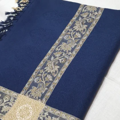 Navy Blue Wool 4 Side Border Women Shawls