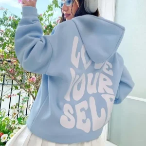 Love Yourself Printed Fleece Hoodie for Women and Girls (winter pullover)